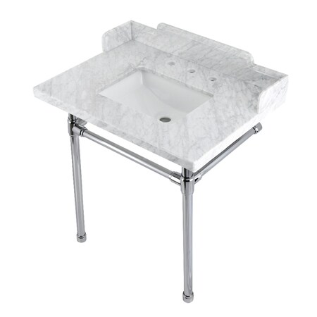 Kingston Brass 30 Carrara Marble Console Sink with Stainless Steel Legs, Marble WhitePolished Chrome LMS30M8SQ1ST